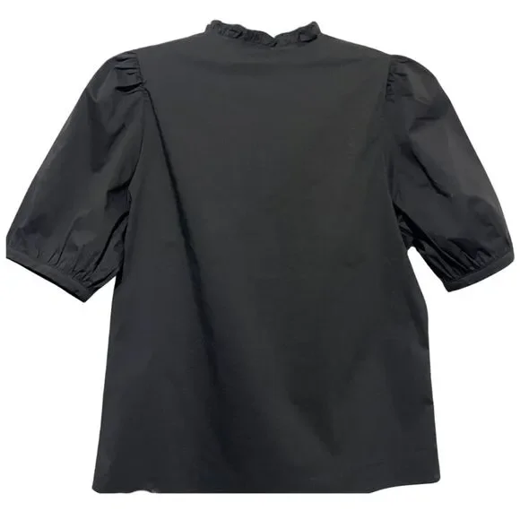 New Black Ruffle V-Neck Puff Sleeve Top Small - Picture 3 of 9